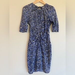 Whistles Bella Silk Dress Blue Multipetal Kate Middleton Size 4